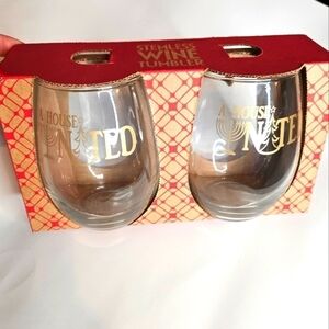 NWT In a House United holiday stemless wine tumber glass set. 21oz.
